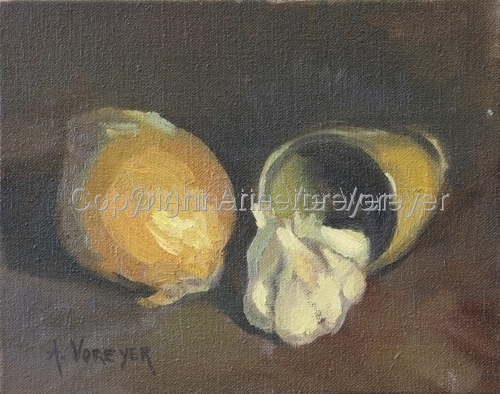 Painting-Still Life-Onion and Garlic 