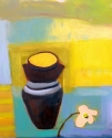 still life, floral,blue,yellow,annie obrien gonzales,mid-century - Still Life Painting