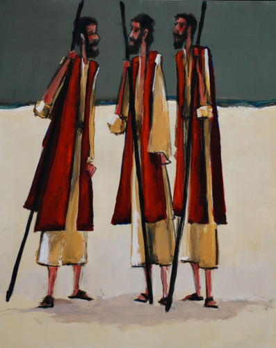 Painting-Figurative-Three Shepherds Discussing What Jesus Said