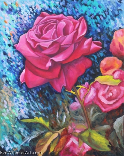 Original oil painting of a red rose