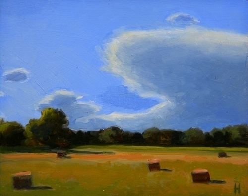 Painting-Landscape-A Cloud Over a Landscape, oil on panel, 4 x 5inches