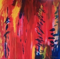 Benita Sweeney, abstract, landscape, painting, art, acrylic, red, blue, bright, fire, burn, environment, environmental, green - Abstract Painting