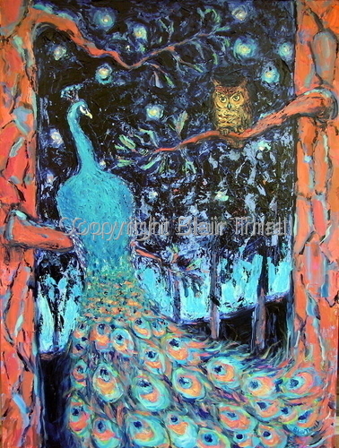 Painting-Animals-The Owl and the Peacock