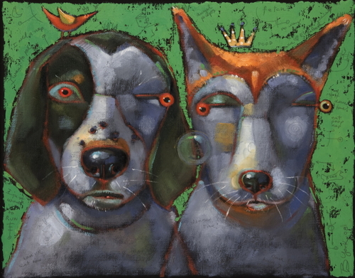 Painting-Oil-Woody And Beck, The Famous Hounds Of Montucky