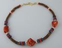 Betty Vogel - Necklaces Jewelry betty voge, california, Tibetan, Tibet,rat snake,vertebrae, rat snake vertebrae,coral, red spone coral, china coral, gold, yellow gold filled beads, blue Kyanite, Kyanite beads - Necklaces Jewelry