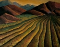 Caroline Medina - Landscape Print Making Carolina De Medina, Landscape, Acrylic, Mountains, Furrows, Green, Brown - Landscape Print Making