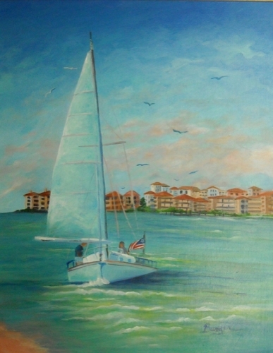 Painting-Acrylic-Sailing Across the Marco River