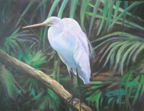 Painting-Acrylic-The Majestic Great White Egret