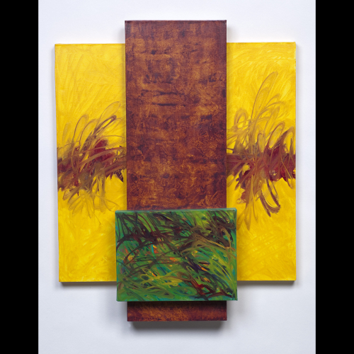Painting-Abstract-Golden, Burgundy, Aqua 