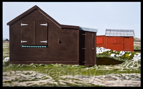 Beach%20Huts%20at%20Portland%20Bill%20in%20Brown%20and%20Red (large view)