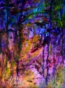 Abstract landscape with pine trees and many colors of northern Ontario by Canadian artist Claire Bull (thumbnail)