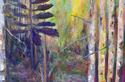 Acrylic landscape with birch, oak and pine trees in a forest of wonders painted by Canadian artist Claire Bull (thumbnail)