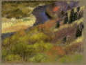 Drawing--LandscapeBlue River, Red Bush