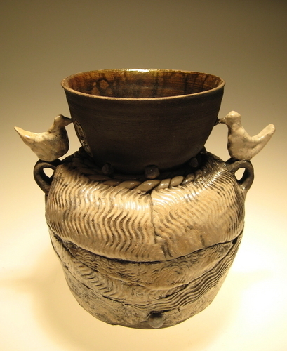Sculpture-Raku Bird Pot