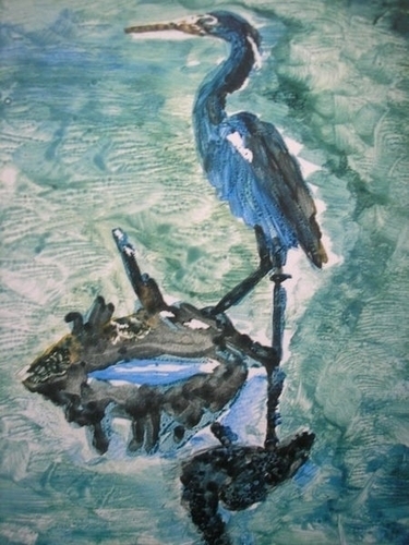 Print Making-Animals-Egret Resting SOLD