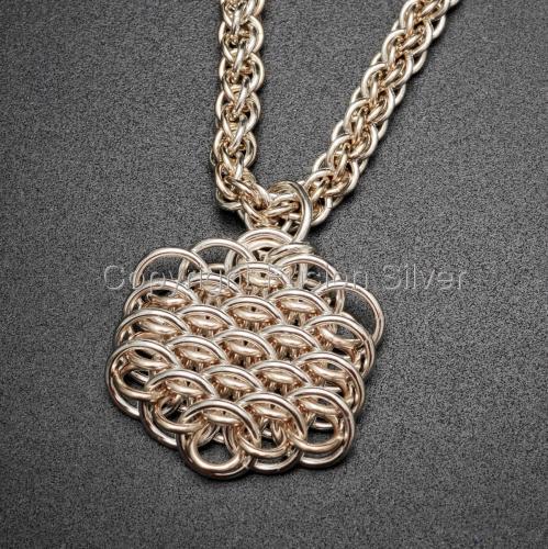 Jewelry-Lockets & Pendants-Dragon Scale Pendant - 2 Tone Medium , Silver Prominent