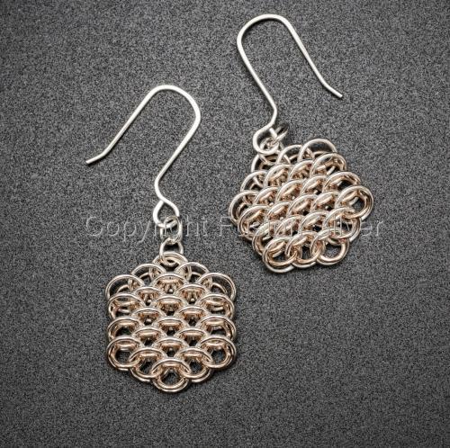 Jewelry-Earrings-Dragon Scale Earrings - 2 Tone Earrings , Silver Prominent