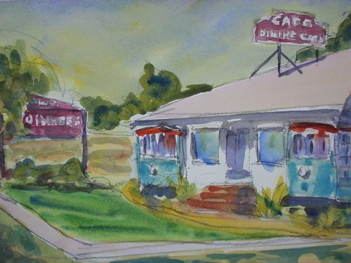 Painting-Landscape-Buelltion:  Street Car Cafe
