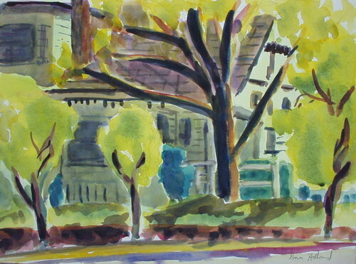 Painting-Cityscape-SLO Trees and House