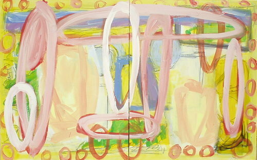 Painting-Abstract-Light Orange, Light Yellow, White
