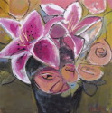 Danielle Poling - Abstract Painting poling, danielle, painting, acrylic, canvas, wood, panel, columbus, ohio, american, woman, artist, art, paint, abstract, flowers, still, life, expression, expressionism, expressionist, beautiful, lily, lilies, star, gazer, floral, flower, impressionism - Abstract Painting