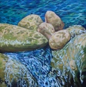 Denise Jaunsem, landscape, waterscape, river, rocks, creek, blue, turquoise,waterfall - Landscape Painting