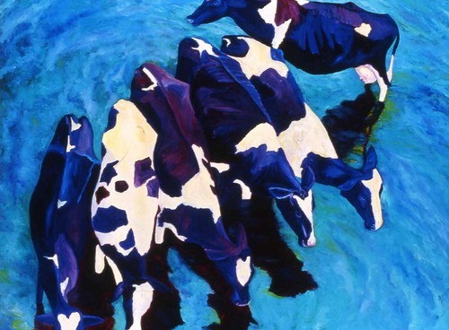 Painting-Animals-River Cows