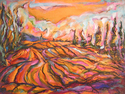 Painting--Oil-Landscape�Field Rows�                     