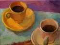 Painting--Oil-Still LifeTwo Coffees On Green