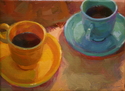 Painting--Oil-Still LifeTwo Coffees On Beige