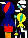 Painting--Acrylic-CityscapeObservation Towers Reaching Paper Clouds- Star  Cities
