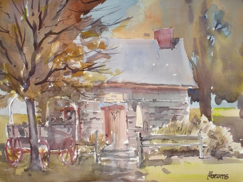 Painting-Watercolor-Indiana Log Cabin