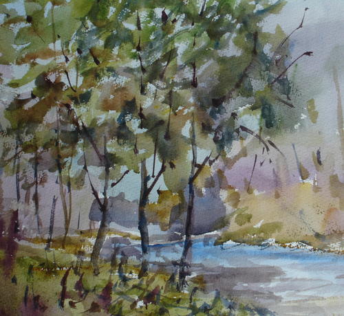 Painting-Watercolor-Trees by Blue River