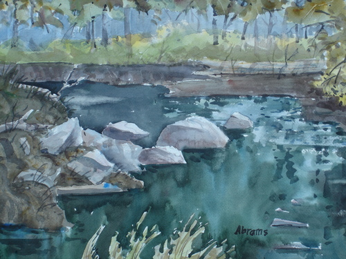 Painting-Watercolor-Blue River Green Shadows