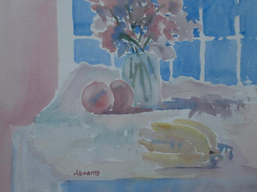 Painting-Watercolor-Still Life in Blue and Pink