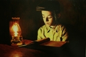 Painting--Oilboy learning by candle light