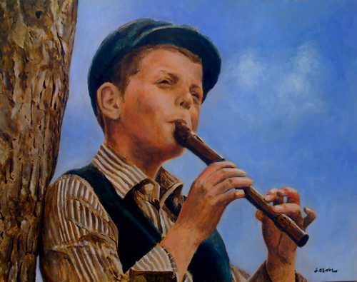 Painting-boy with recorder