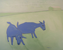 T Lake - Animals Painting Blue Goats, Pasture, farmland, peace, serenity, animals, farm animals, animals - Animals Painting