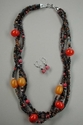 Pietersite, Amber, Rubylite Multi-strand Necklace and Earrings
