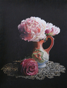 Drawing--Colored pencil-Still LifePeonies, Rose and Tatted Lace