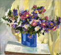 ASTERS IN A BLUE VASE oil on canvas