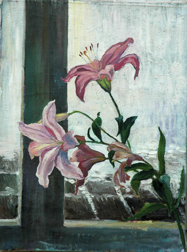 Painting-Oil-PINK LILIES oil on canvas