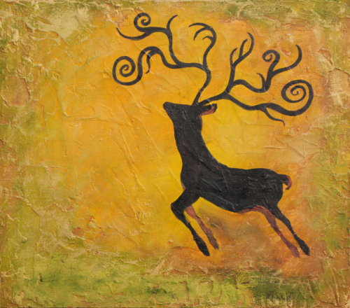 Painting-DREAM DEER, JUMP AT THE SUN