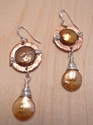 Jewelry--Wire-EarringsCopper and Coin Pearl with Hanging Wrapped Pearl