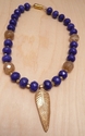 Jewelry--Bronzclay-NecklacesBronze  Leaf and Lapis Bead Necklace