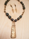 Jewelry--Bronzclay-NecklacesRaw Jade and Ancient Bronze Necklace and Earring Set