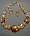 Jewelry--Precious Stones-NecklacesEtched Bronze, Yellow Jade and Cut Crystal Necklace Set