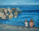 Frances Lynn - Seascape Painting beach, kids at play, seashore, Palm Beach - Seascape Painting