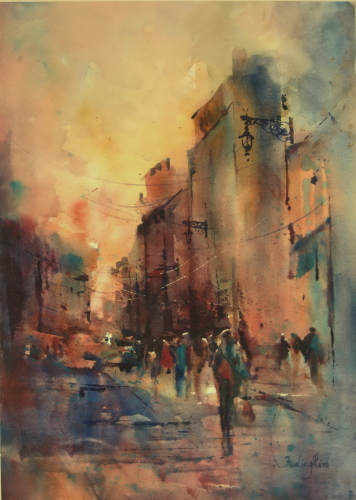 Painting-Cityscape-On the way to work
