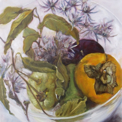 Painting-Oil-'Persimmon & friends in a bowl'